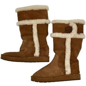 Michael Kors Boots Women 6M Tall Sheep Fur Lined Suede Leather Chestnut Designer